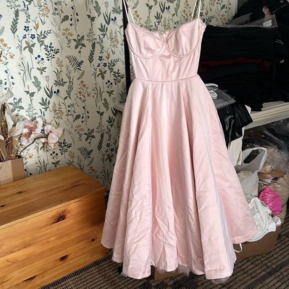 House of CB L D-DD 'Mademoiselle' Ballerina‎ Pink Satin Tulle Midi Dress NWOT - Picture 10 of 14